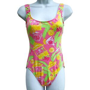 Vintage Lilly Pulitzer USA Swimsuit Tropical Cocktails Tiki Palms Shelf Bra Vaca